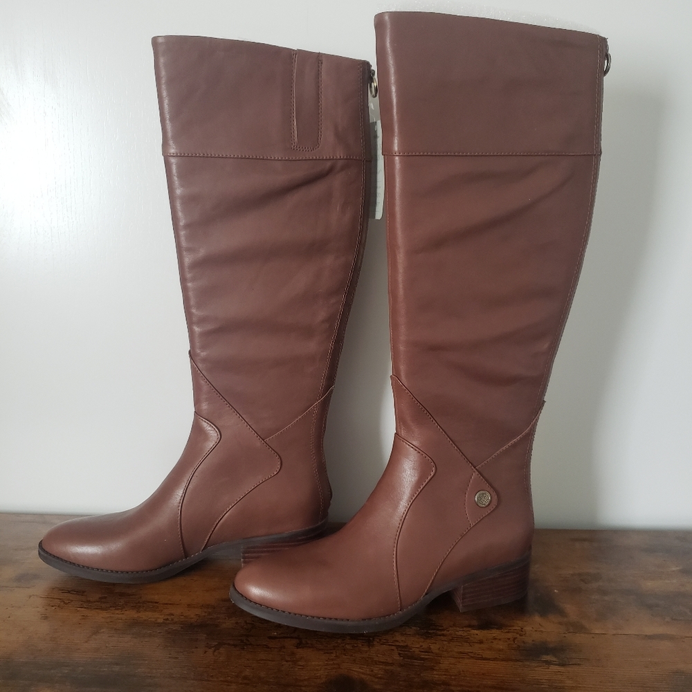 SOLE BOUND WOMENS DREIA LEATHER KNEE-HIGH RIDING BOOTS